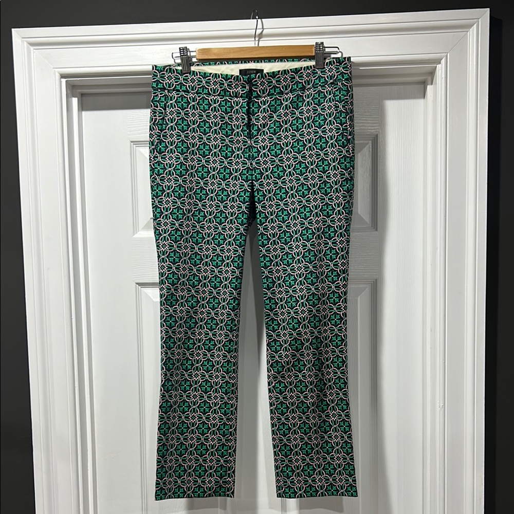J. Crew Green Pink Navy and White Straight Leg Pants size 2